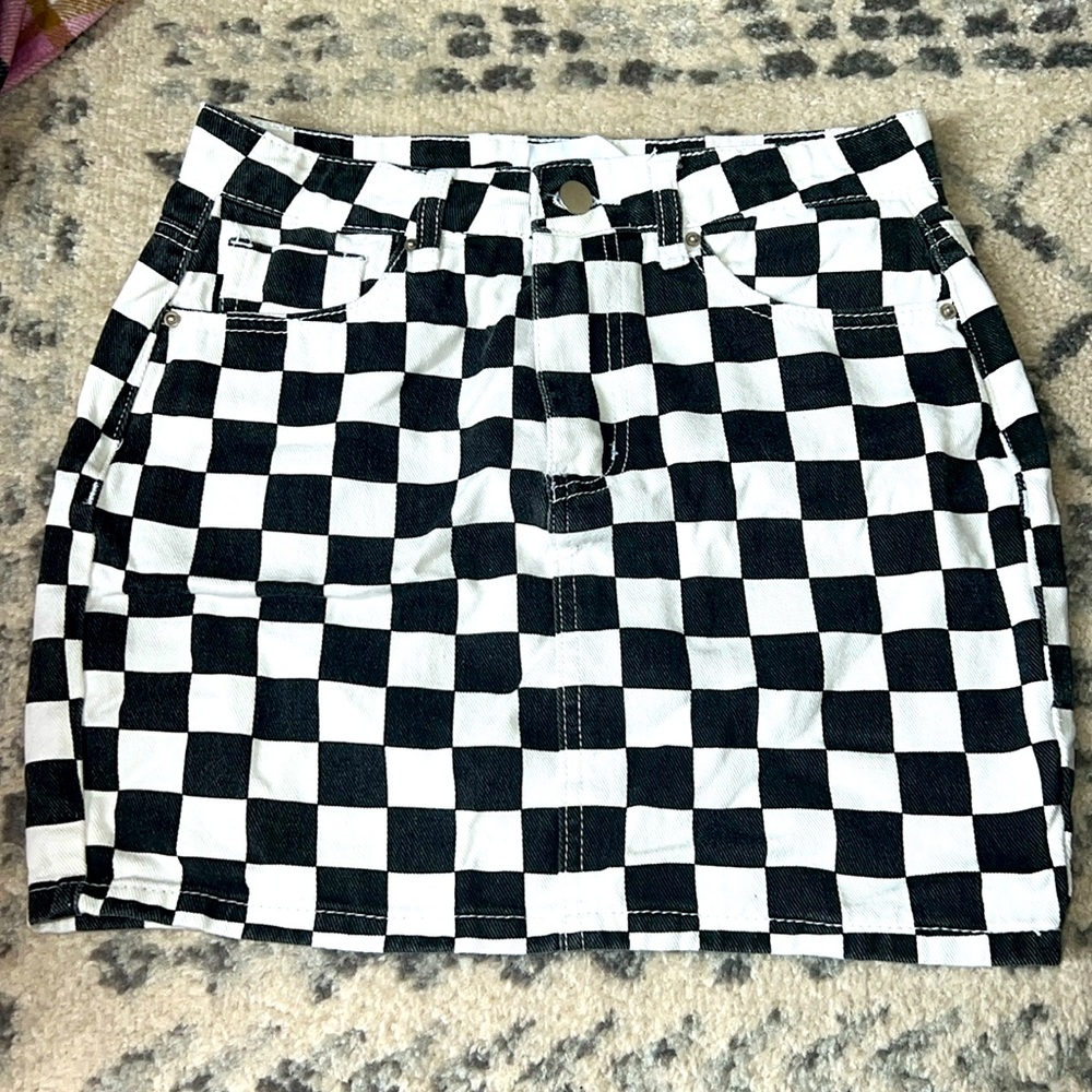 Black and white checkered skirt
